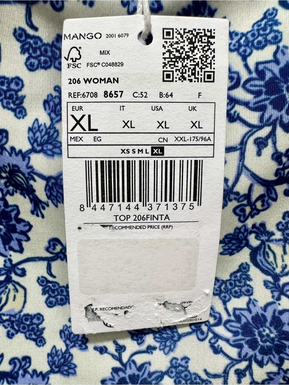 Mango NWT Finta Patchwork Floral Contrast Stitch Cami Tank Top Blue Black Size X - Picture 6 of 9